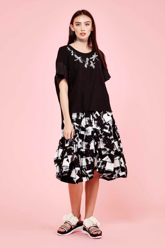 TAKE A PRINT TOP
								, 			TUCKED UP SKIRT