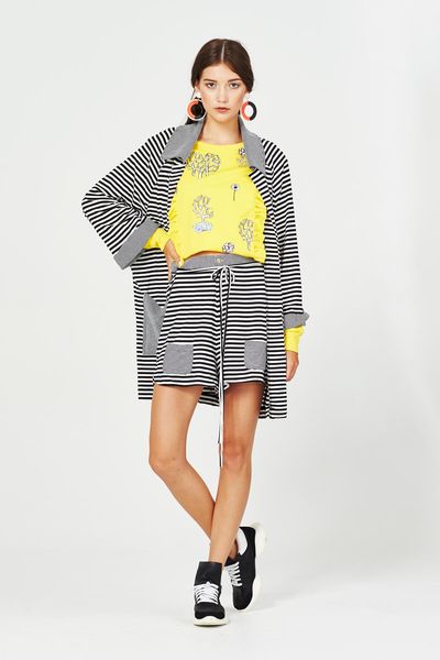 HIGH AS A STRIPE 'JAILHOUSE STRIPE' COAT
								, 			GOLD DIGGER 'FRILL ME UP BUTTERCUP' TOP
								, 			HIGH AS A STRIPE 'BALL IS IN YOUR SHORT' SHORTS