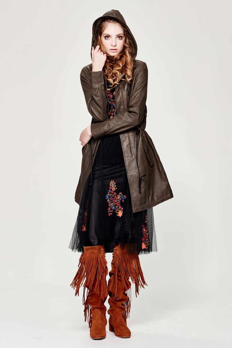 ALWAYS TAKE THE LEATHER WITH YOU 'TRENCH WEATHER' JACKET
								, 			GLASTONBURY 'BOHO DELIGHT' DRESS