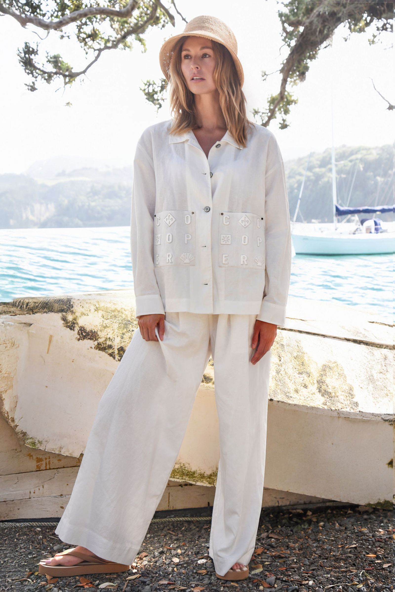									BUTTONED & EM-BOSSY JACKET
								, 			RAY OF LIGHT PANT
			