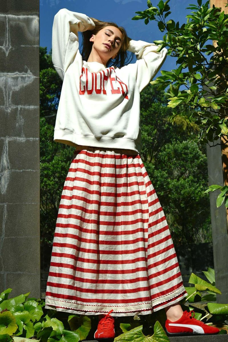TAKE NOTE SWEATER
								, 			FORWARD MOTION SKIRT