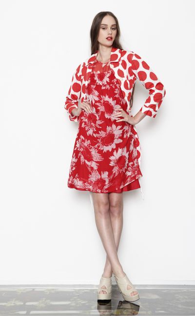 Gobstopper 'Hot Flush' jacket
								, 			Red Sunflower 'Dawn Breaker' dress