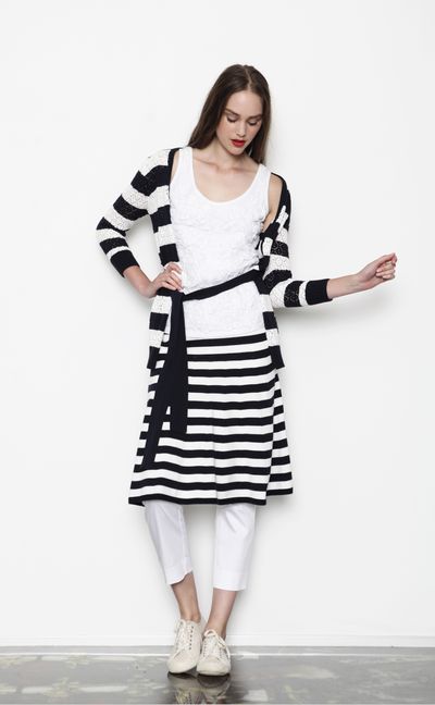 Montessori 'Betty Cable' top
								, 			White Wash 'Ripple Delight' top
								, 			Boardwalk 'Knitty Gritty' skirt
								, 			Cannes 'Slim Dusty' pant