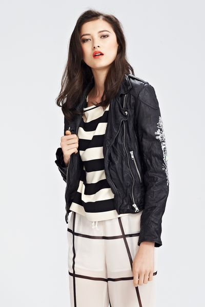STAY THE NIGHT 'VIXEN' JACKET
								, 			IN A STRIPE LINE 'PEPPERMINT TEE' TOP
								, 			TO BE OR SPOT TO BE 'TIME WILL TELL' PANT