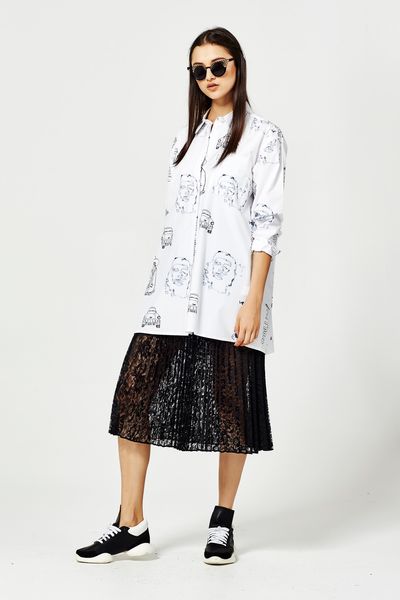 WHITE LIES 'EL BARBARO' SHIRT
								, 			RIGHT LACE RIGHT TIME 'PLEATY PLEASE' SKIRT
