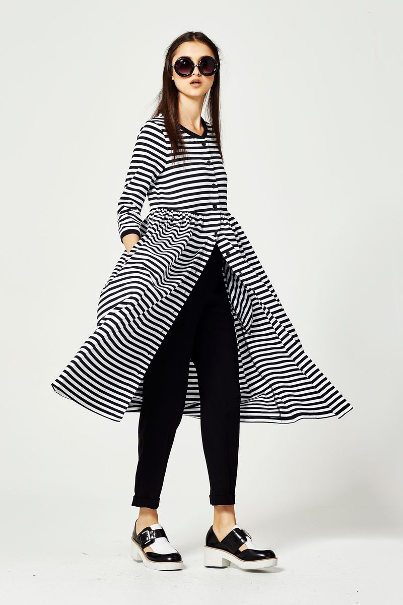 MAKE A BEE LINE 'YOU'RE NOT MY STRIPE' DRESS
								, 			CREPE TIMES 'SHE WEARS THE PANTS' PANTS