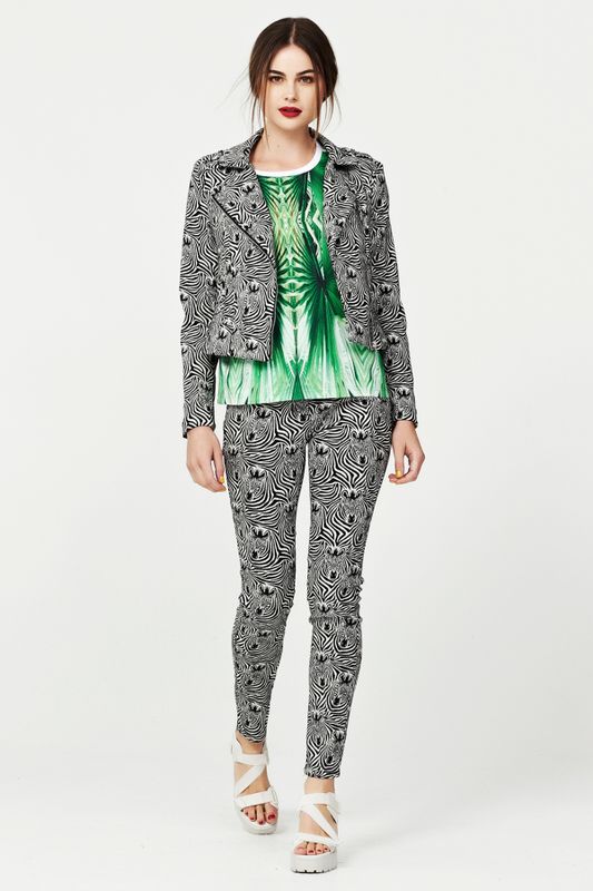 MADAGASCAR 'EYE OF THE BIKER' JACKET
								, 			THE EGYPT GARDEN 'KALEIDOSCOPE PALM' TOP
								, 			MADAGASCAR 'WHO IN THE ZOO' PANTS