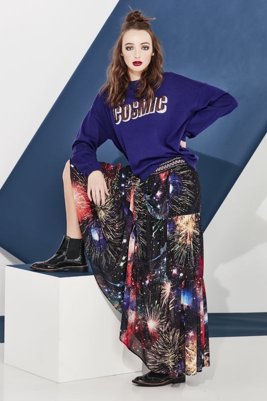 COSMIC-POLITAN JUMPER
								, 			WITHIN THE GALAXY SKIRT