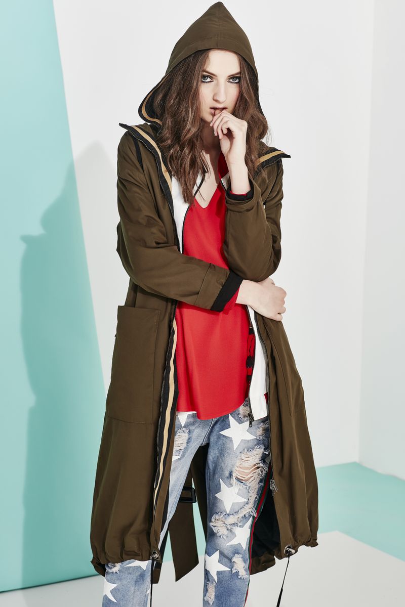 DUFFLE DUTCH COAT
								, 			SWAY, SWAY AWAY TOP
								, 			FOR THE TWILL OF IT JEANS