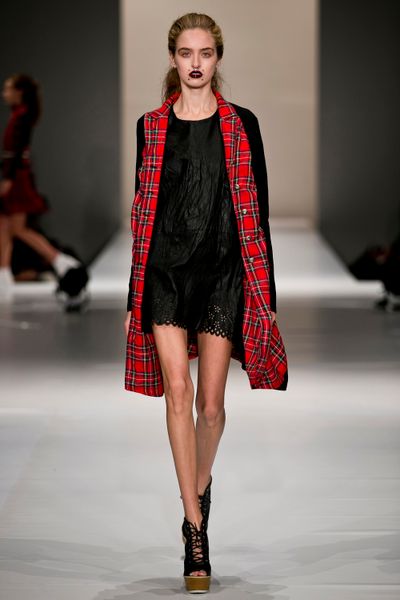 Obsidian 'Peek-a-Boo' dress
								, 			Background Check 'Breaking Plaid' coat