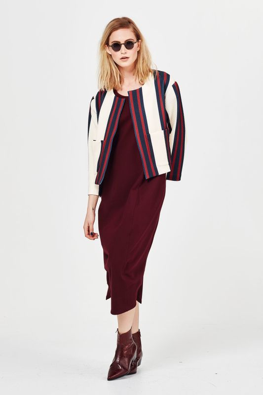 CROSS THE LINE 'STRIPE FOR THE PICKING' JACKET
								, 			BERRY MOSS 'DRESS TO KILL' DRESS