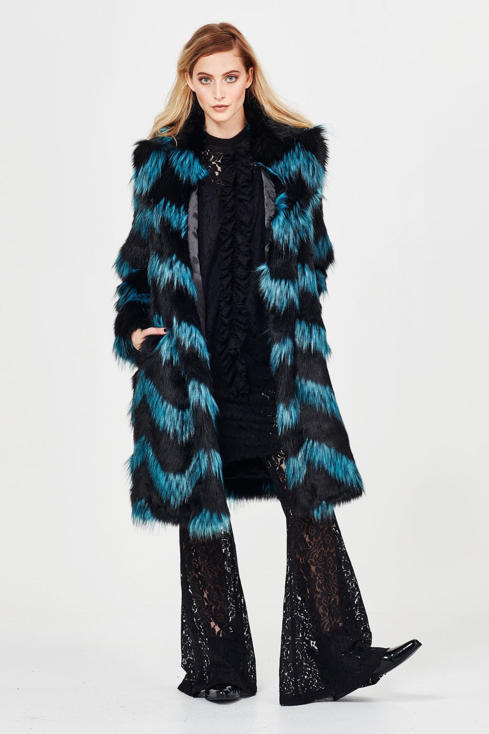 LACED UP 'HOW LACED IS YOUR LOVE' DRESS
								, 			LACED UP 'WEAR AND FLARE' PANT
								, 			FUR SURE 'ELECTRIC AVENUE' COAT