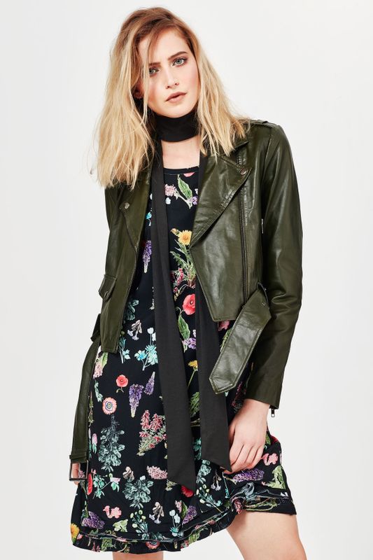 MONETS GARDEN 'DRESS ME UP' DRESS
								, 			AT THE END OF YOUR LEATHER 'CROP DROP AND ROLL' JACKET