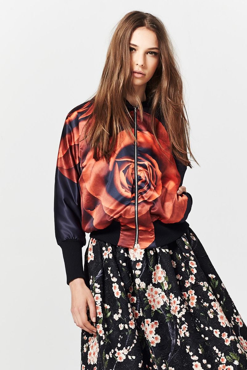 ROSIE CHEEKS 'OLIVIA NEWTON BOMBER' JACKET
								, 			CHERRY BLOSSOM 'NENAH CHERRY' SKIRT