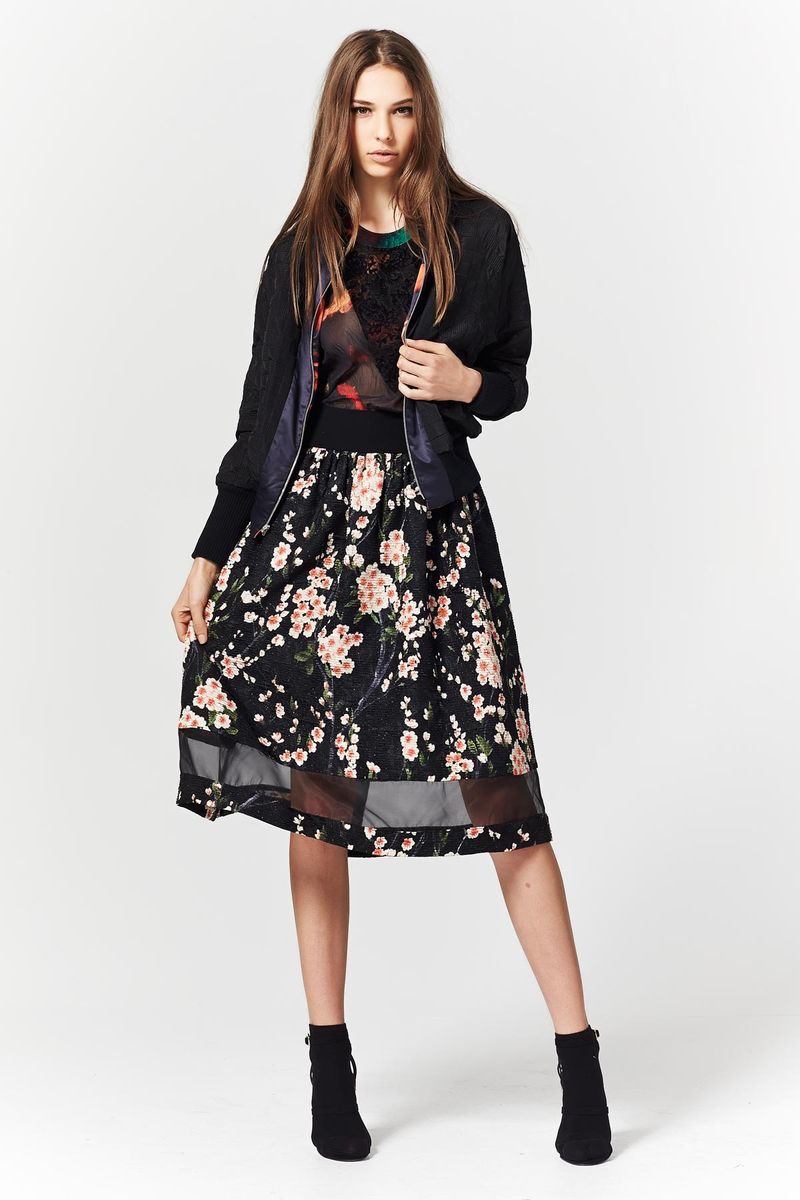 ROSIE CHEEKS 'OLIVIA NEWTON BOMBER' JACKET
								, 			SHADOWTIME 'FRIENDS IN HIGH PLACES' TOP
								, 			CHERRY BLOSSOM 'NENAH CHERRY' SKIRT