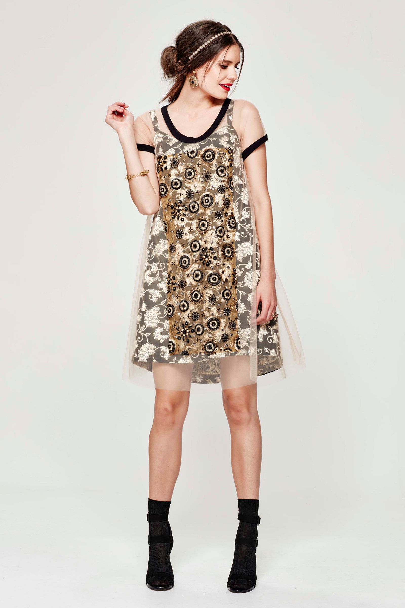 GOLD LEAF 'LET THE GUILT GO' DRESS
								, 			GOLD LEAF 'ETON MESH' DRESS