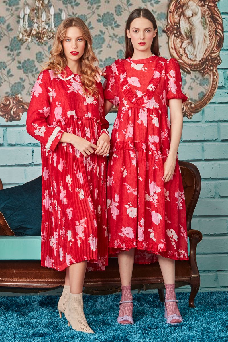 PLEAT RISES DRESS
								, 			FOREVER IN A ROUCHE DRESS