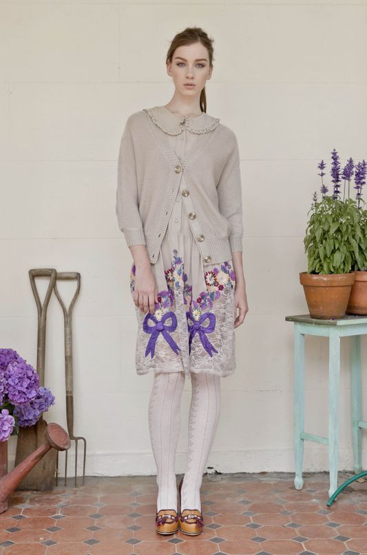 Virginia 'Cable Manners' Cardigan
								, 			Vintage Bouquet 'Violet Hill' Dress