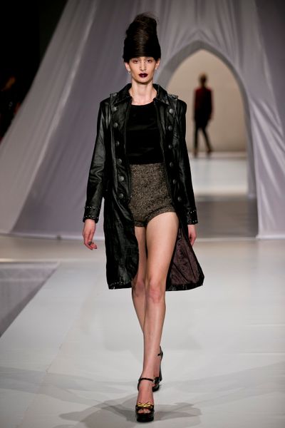 Basil Plush 'Daft As a Plush' top
								, 			Leather Duster 'Studd Muffin' coat
								, 			Shorts - show piece