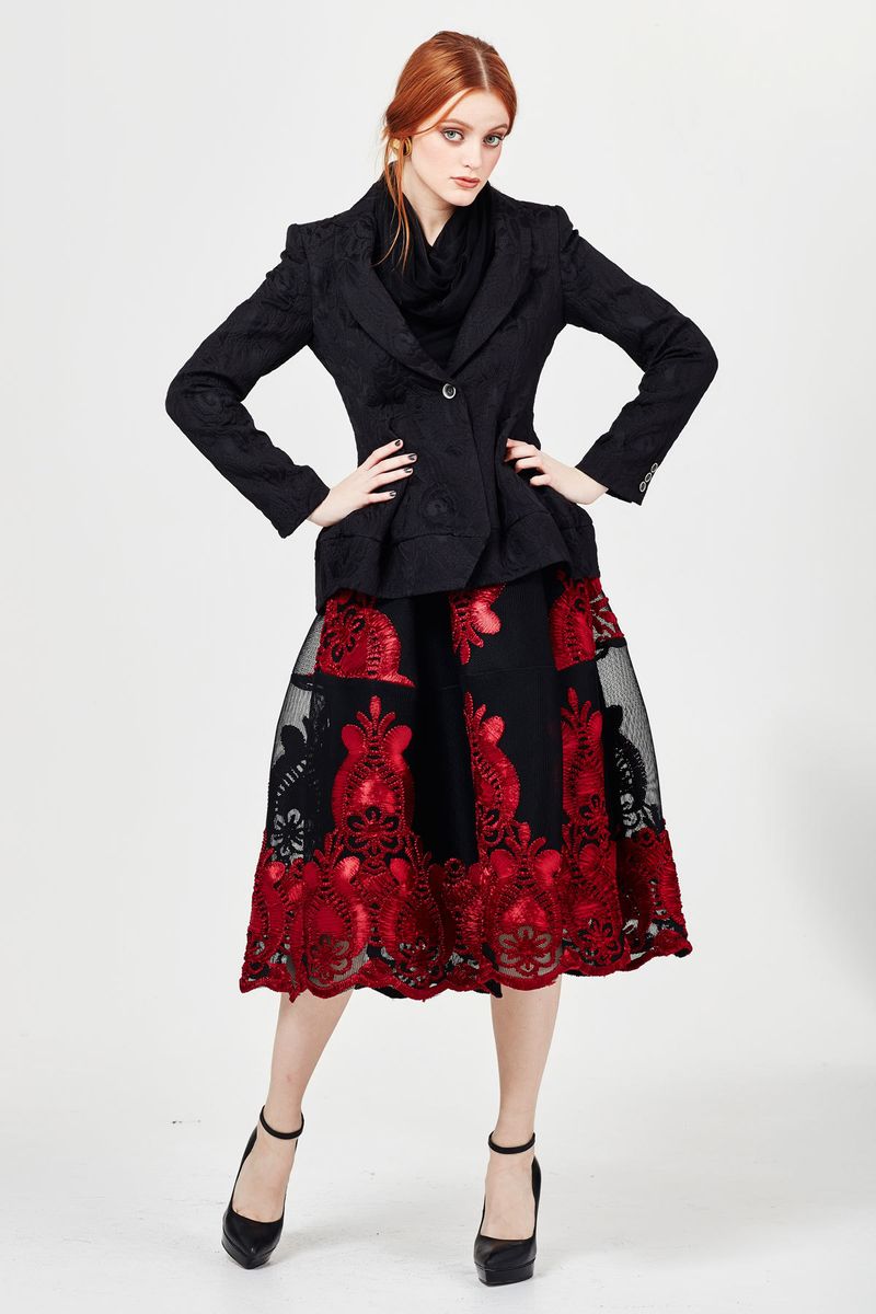 BLACK ROSE 'LOVE BUSTLE' JACKET
								, 			HIDDEN TALENTS 'SECRET SQUIRL' SKIRT