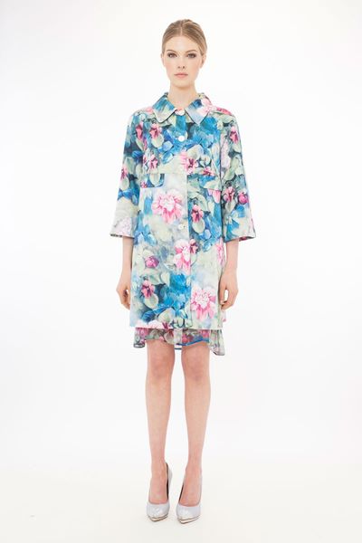 Painted Flowers 'Austen Flowers' coat
								, 			Floral Wash 'Mist Opportunities' tunic