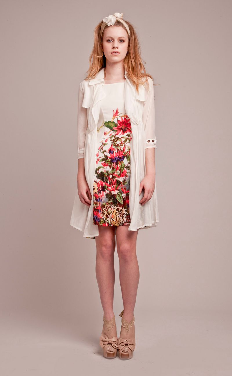 Constance 'Olive Voile' Coat
								, 			Fuchsia 'Spring Fever' dress