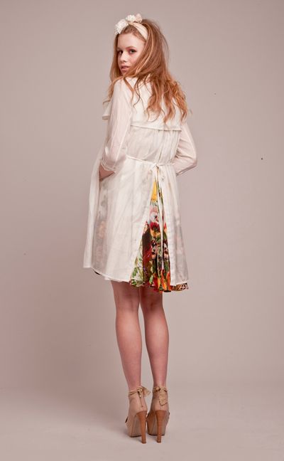 Constance 'Olive Voile' Coat
								, 			Fuchsia 'Spring Fever' dress