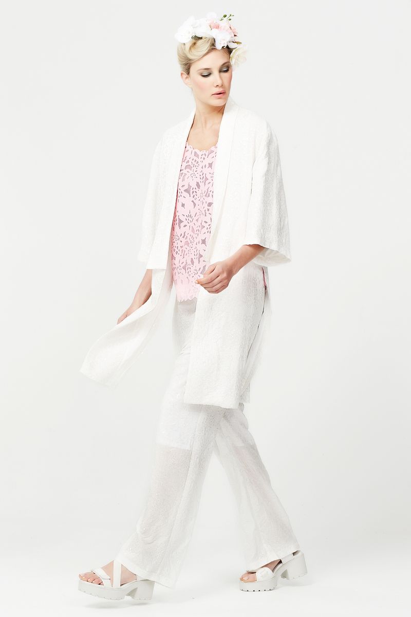 ETHEREAL MOMENTS 'DUSTER KEATON' COAT
								, 			COOKIE CUTTER 'LOVE BITES' TOP
								, 			ETHEREAL MOMENTS 'SLACKS SEED OIL' PANT